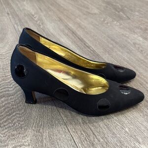 Paloma made in Italy black on black polka dot heels women’s sz 5 1/2